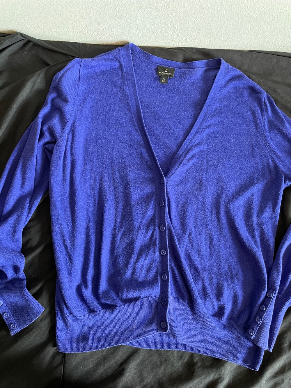Worthington Cobalt Blue V-Neck Button Cardigan-XL